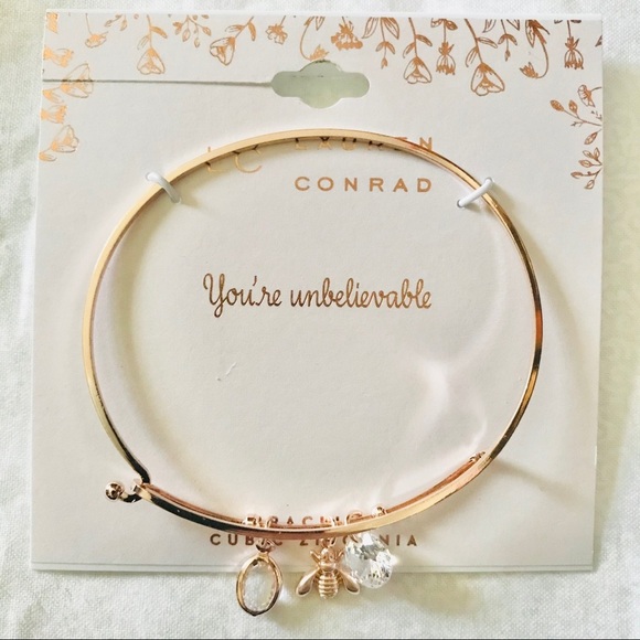 LC Cubic Zirconia & Bee Charm Bangle Bracelet - Picture 2 of 2